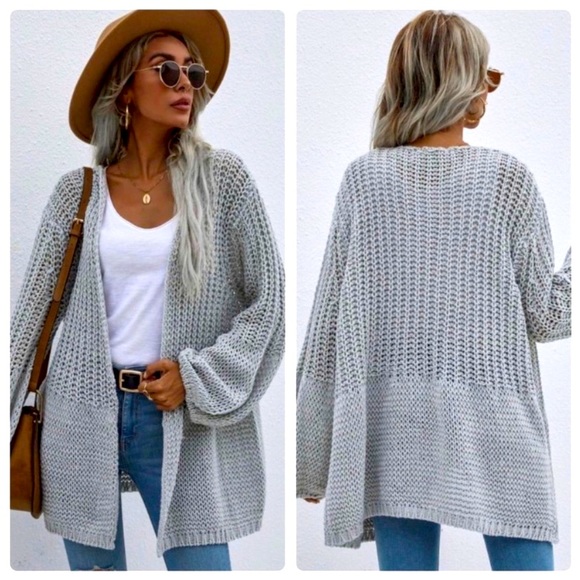 NEW Gray Knit Cardi with Balloon Sleeves! - Picture 1 of 7